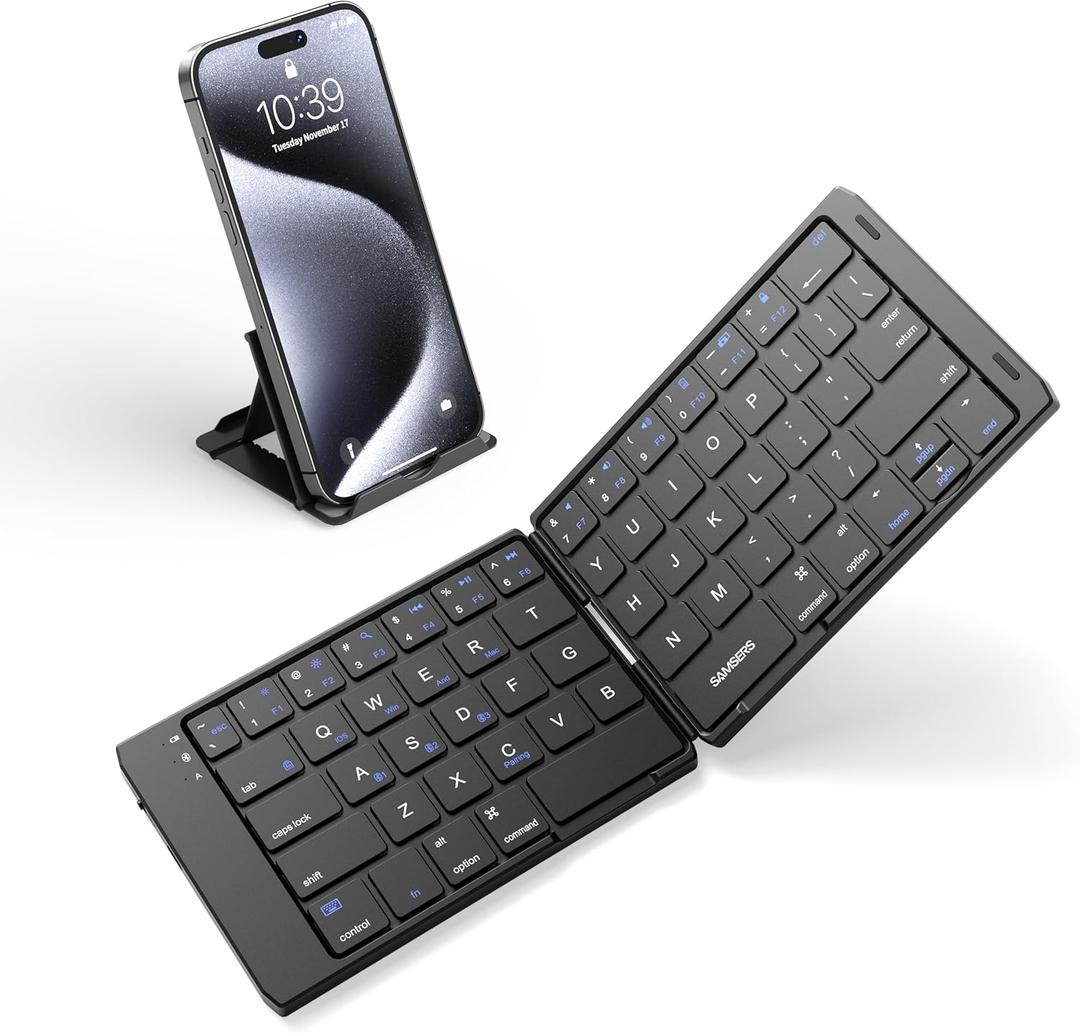 Samsers Foldable Bluetooth Keyboard, Portable Wireless Folding Keyboards for Travel, Support Up to 3 Devices for iPad, iPhone, MacBook, Android, Windows Laptop Tablet PC - Black