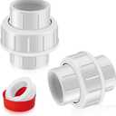 FANOVO 1-1/2 inch NPT Female PVC Pipe Union, 2pcs Schedule 40 White Plastic 1.5'' FIP to FIP Threaded Union Couplings Coupler Joint Connector Fitting, for Pool Sand Filter and Pump Applications