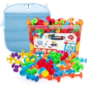 ODELA Genius Suckers 155Pcs Suction Toy Kids Sensory Toys  Baby Toy Suckers Building Toys  STEM Development Sucker Toys for Kids  Colorful Suction Toy for 3 Year Olds  Interactive Bath Toy Set