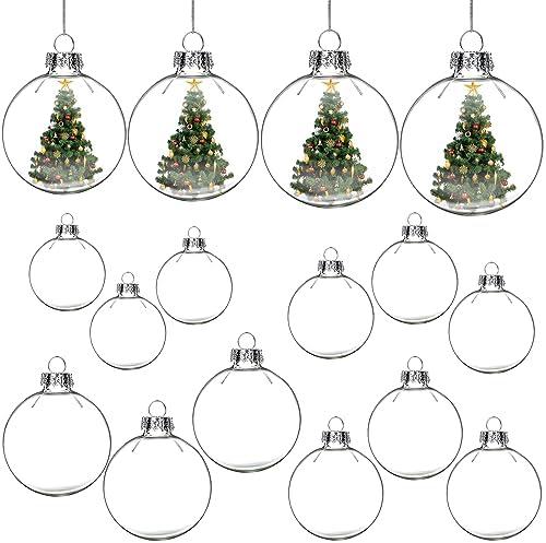 Liliful Glass Ornament for Crafts Clear Christmas Ornament Balls Fillable Clear Balls for Christmas Tree, Party Decor, Wedding, Xmas Transparent DIY Round Ball, Easy to Use to Fill(4 Sizes, 11 Pcs)