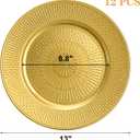 DEAYOU 12 Pack Gold Charger Plate, 13 Inch Beaded Chargers for Dinner Plates, Plastic Reusable Round Charger Platters for Wedding, Table Setting, Serving, Party, Decoration, Event, Holiday