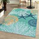 Tritard Coastal Area Rugs Nautical Beach Themed Non-Slip Machine Washable Rugs Modern Floor Carpet for Living Room Bedroom, 8x10, Teal and Turquoise
