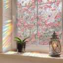 Runtoo Window Privacy Film Rainbow Cherry Blossom Flower Window Clings 3D Decorative Vinyl Stained Glass Butterfly Floral Decals Static Cling Sticker Non-Adhesive, 15.75 x 40 inches