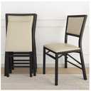 VECELO Folding Chairs Set of 2 with Cushion, Foldable Padded Seats with Heavy Duty Metal Frame for Kitchen/Dining/Living Room, No Assembly & Space Saving Design, Beige