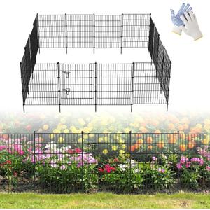 16 Panels Garden Fence,Rustproof Metal Fence Panels - 32in (H)37.8ft (L) Garden Fencing Animal Barrier with Gate,Dog Fence Outdoor for Yard