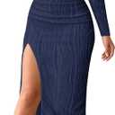 Lazysmile Womens Long Sleeve Maxi Dresses Off Shoulder Bodycon Cocktail Formal Wedding Guest Slit Long Dress Fall Outfits (L)