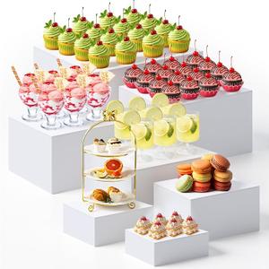 Leinuosen 7 Pcs Extra Large Buffet Risers Set 8" to 14" Acrylic Display Box Square Catering Dessert Table Riser Food Display Decorative Stand with Hollow Bottom for Catering Supplies(White)
