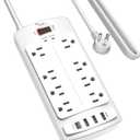 Surge Protector Power Strip - Nuetsa Flat Plug Extension Cord with 8 Outlets and 4 USB Ports, 10 Feet Power Cord (1625W/13A), 2700 Joules, ETL Listed, White