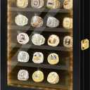 Championship Ring Display Case - 20 Ring Posts Baseball Ring Holder, Softball Ring Display Case with LED Light, Wall Mount Wooden Shadow Box for Display Sports Champion Rings - Black