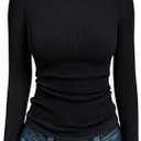 AUTOMET Women's Ribbed Long Sleeve Basic Top - Soft Stretch Crewneck Shirt for Work & Casual (XS)