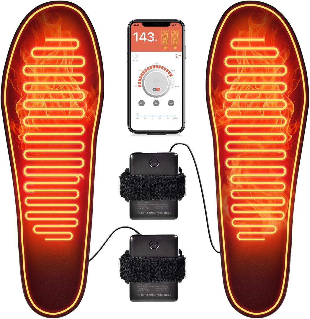 Heated Insoles Rechargeable, Foot Warmer with 5000 mAh Battery,4 Heat Settings Mobile app to Control Temperature, for Men and Women Size L