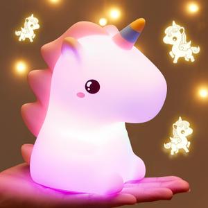 Unicorn Toys, Night Light for Kids Night Light,16 Colors+Silicone+Dimmable+12 Hours Use Nightlight for Kids Room,Unicorn Toys for Girls Age 4-6, Cute Gifts for Girls, Baby,Toddler Girl Room Decor (Pink)