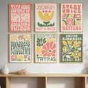 6 Piece Boho Positive Affirmation Wall Art - Motivational Quotes Decor for Bedroom, Living Room & Office - Retro Floral Typography Posters with Unframed, You Are Capable Inspirational Wall Decor
