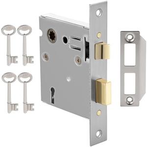 Toptotoo Mortise Lock Set Interior Door, Old Door Lock Replacement Parts, Antique Vintage Door Lock Hardware, Skeleton Keys and Reversible Latch, Mortise Lock Kit, Brushed Nickel Finish