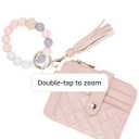 Keychain Wallet with Bracelet RFID Blocking Wristlet Credit Purse Card Holder, Silicone Bead Tassel Key Ring for Women