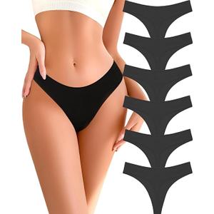 READY TO LOVE Cotton Underwear for Women Pack Sexy Stretch Soft Thongs Breathable Thong Panties for Leggings Workout Yoga Black, Size: M