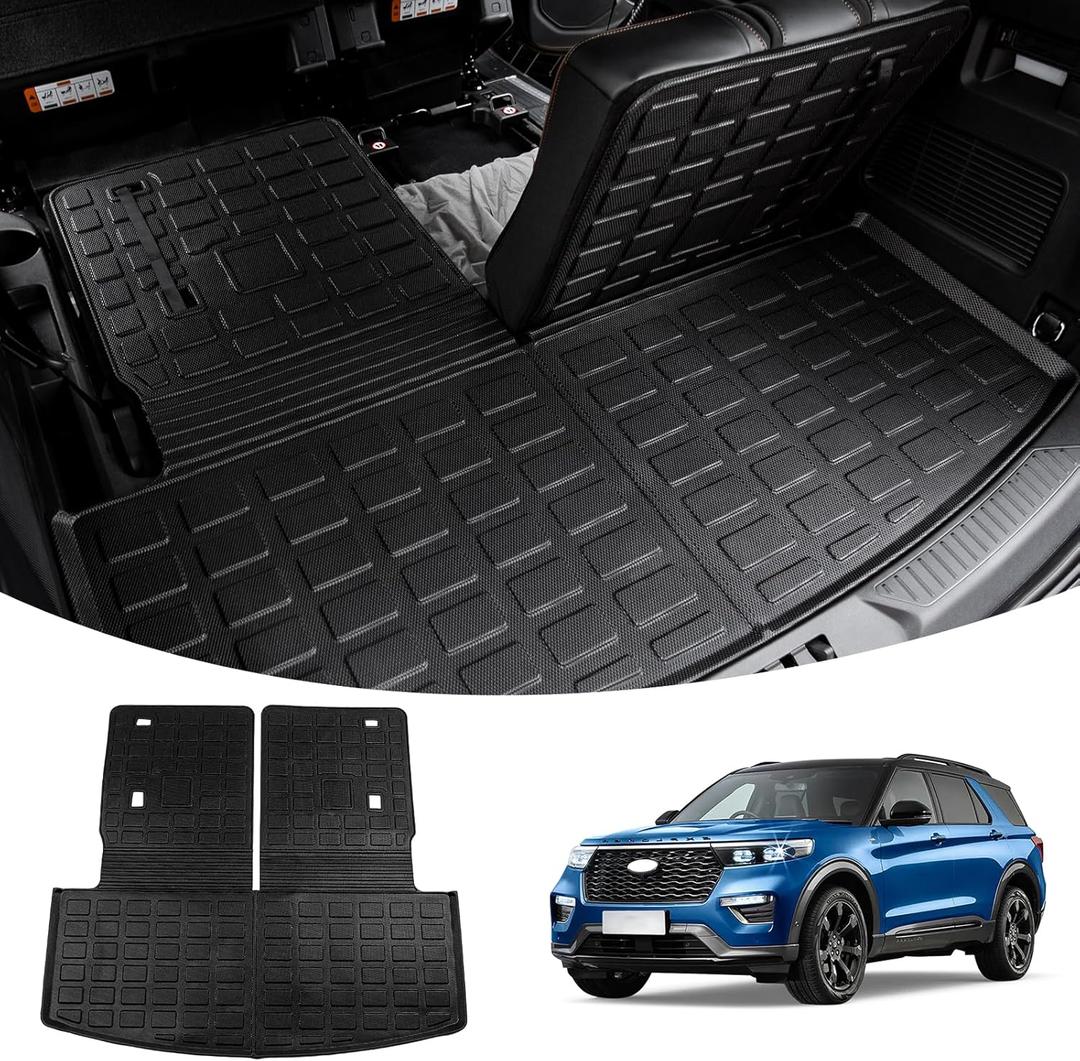 Cargo Mat Compatible with 2020-2025 Ford Explorer Trunk Mat Cargo Liner Seat Back Cover Protector TPE All Weather Trunk Liner 2024 Explorer Accessories (Trunk Mat with Backrest Mats)