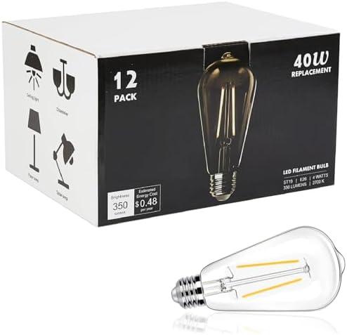 winsaLED 12 Pack LED Edison Bulbs 40 Watts Equivalent, 4 Watt LED Vintage Light Bulb, 2700K Soft White ST19 Light Bulb, 350LM E26 Base for Light Fixtures, Non-Dimmable