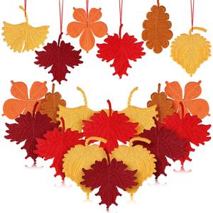 24 Pcs Fall Maple Leaf Ornaments for Tree Crochet Ornaments Thanksgiving Maple Leaf Hanging Pendant for Tree Decorations Autumn Leaves Birch Ginkgo Garland Table Decorations 6 Style