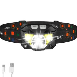 LHKNL Headlamp Flashlight, Lumen Ultra-Light Bright LED Rechargeable Headlight with White Red Light, 1-Pack Waterproof Motion Sensor Head Lamp,8 Modes for Outdoor Camping Running Hiking Fishing