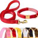 GAMUDA Velvet Dog Collar and Leash, Super Soft and Smooth, Heavy Duty Gold Buckle, Comfortable and Easy to Clean, Adjustable Collar for Dog (S, Red)