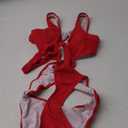 Women's Deep V Neck One Piece Swimsuit O-Ring Swimwear Sexy Cut Out Bathing Suit (Medium, Red)