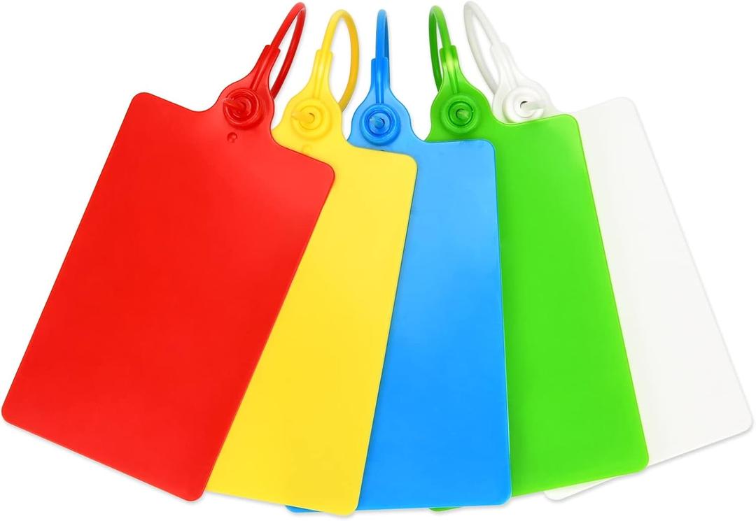100 Plastic Tags Shipping Tags Water Proof Tags for Labeling Shipping Labels Security Seals Writable Marker Ties Hanging Tags Storage Tag with One Marker Pen 