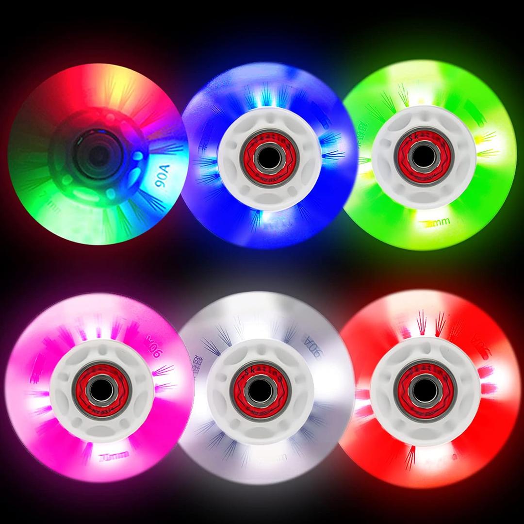 Light up Inline Skate Wheels & Roller Blade Wheels 76mm/80mm with Bearings ABEC-9 for Indoor & Outdoor use 90A Luminescence Roller Blade Wheels 4-Pack (Colorful)