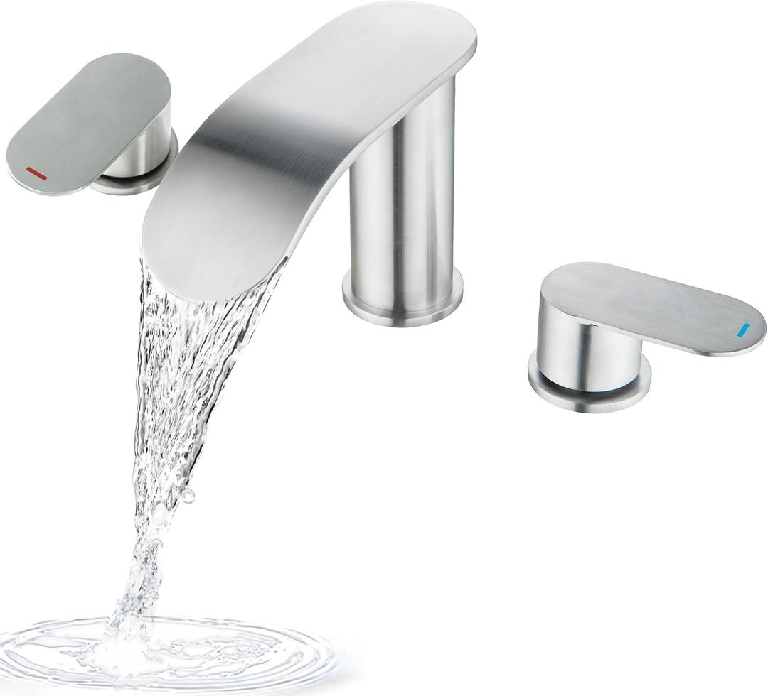 Roman Tub Faucet, High Flow Waterfall 3 Hole Bathtub Faucets Sets Deck Mount Bath Tub Faucet, Brushed Nickel