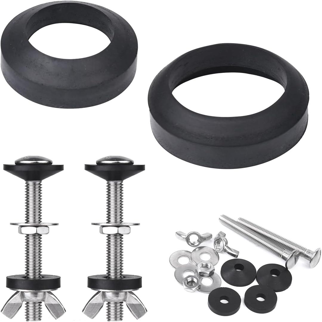 Toilet Tank to Bowl Bolt & Gasket Kit, 304 Stainless Steel Bolts, High-Density Foam Rubber Gasket, Compatible with 2-Inch and 3-Inch Seals, Easy Installation for Leak and Loose Connection Repairs