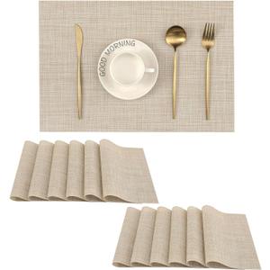 Leetaltree Beige Placemats Set of 12 - Heat Resistant Non-Slip Place mats for Dining Table, Washable Durable PVC Vinyl Woven Table Mats(Beige, 12)