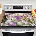 Easter Theme Glass Stove Top Cover Protector,Heat Resistant Range Ceramic Stove Top Covers Mat,Easter Eggs & Bunny Cooktop Protector,Cherry Blossoms Glass Cooktop Protector