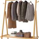 Solid Wood Clothes Rack with Shelves, 3-in-1 Freestanding Clothing Racks for Hanging Clothes A-Frame Garment Rack for Bedroom, Entryway, Living Room (Natural)