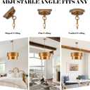 Gold Chandelier Light Fixture, 21" Drum Chandeliers with 2-Layer Antique Bronze Metal Shade, 6-Lights Large Pendant Light Fixture, Chandeliers for Dining Room Bedroom Living Room Kitchen Island Foyer, 21+17 Inch