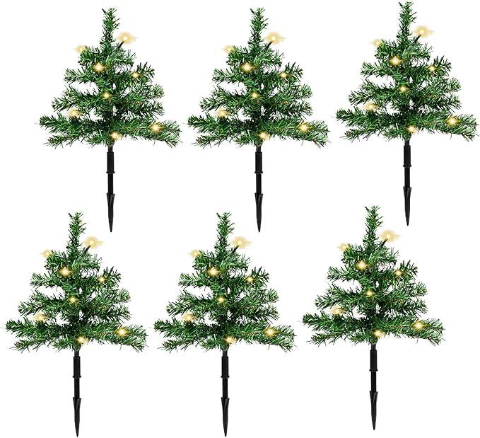 Taylor & Brown 8 x Pre Lit Garden Christmas Tree Path Lights 90 LED Set Lawn Outdoor Decoration