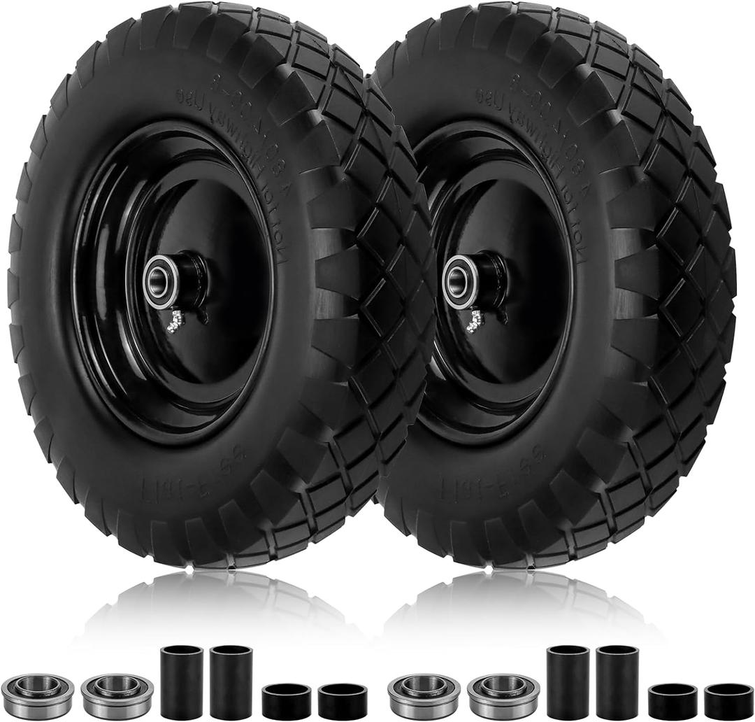 Cenipar 4.80/4.00-8" Flat-Free Tire and Wheel, 16" Solid Wheelbarrow Tires with 5/8" or 3/4" Bearings, 3-7" Centered Hub 4.80/4.00-8 Tire and Wheel for Wheelbarrow Garden Trolley and Wagons(Black)