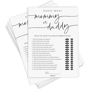 GardenCity 50 Mommy or Daddy Baby Shower Game Cards, Fun Baby Shower Games for Boy or Girl, Gender Neutral  Minimalist
