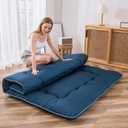 MAXYOYO Japanese Floor Mattress Futon Mattress, Thicken Sleeping Pad Foldable Roll Up Floor Futon for Adults Tatami Mat Dormitory Bed Lounger, Bluestone, Twin Size