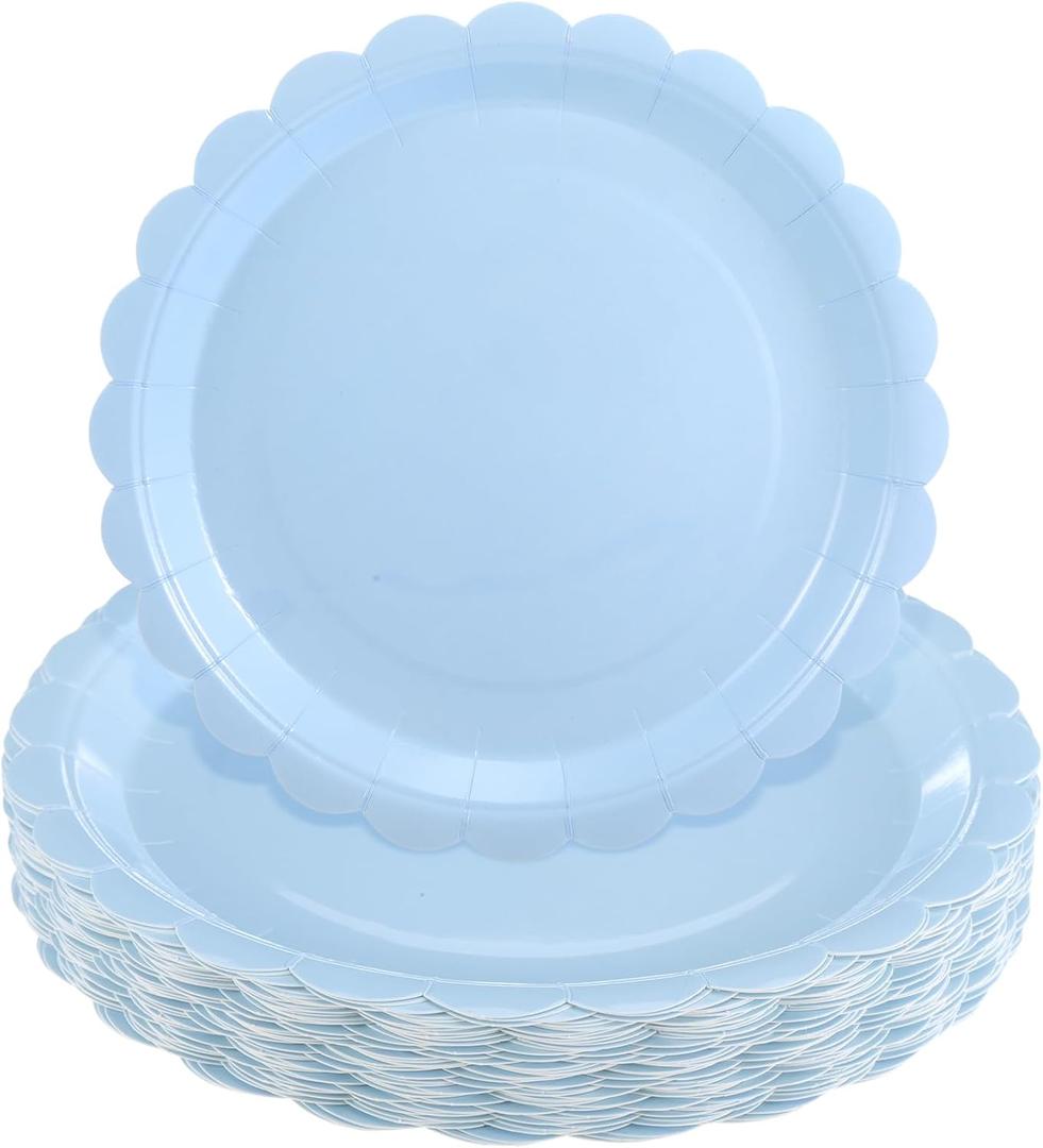 Ziliny 50 Pcs Light Blue Paper Plates 9 Inch Disposable Scalloped Dessert Dinner Cake Plates for Graduation Birthday Party Baby Shower Wedding Bridal Shower Supplies