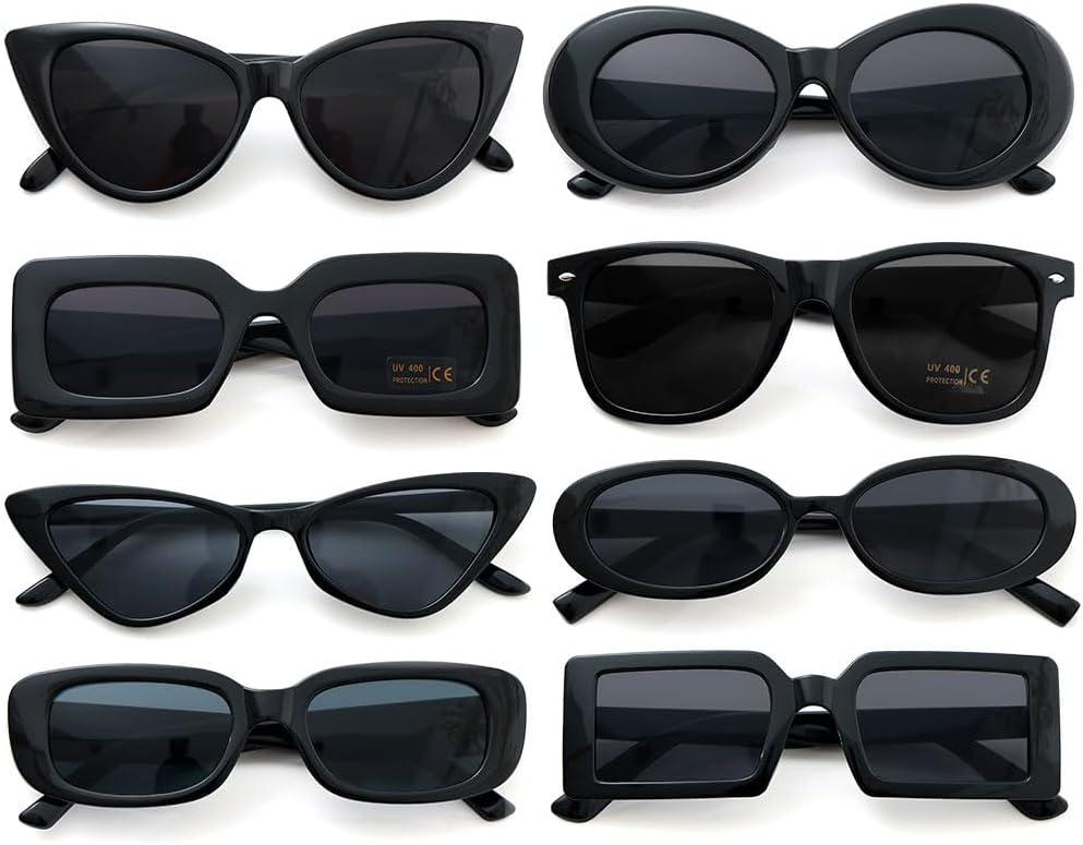 Dwenarry Black Sunglasses Bulk Party Sunglasses Set Retro Funky Festival Multipack shades for Women 7 Pack