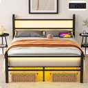 Full Size Bed Frame with Headboard and Footboard,Black Metal Platform Bed Frames with LED Lights and USB Charging Station,Heavy Duty Metal Slats,No Box Spring Needed,Sturdy&Noise Free