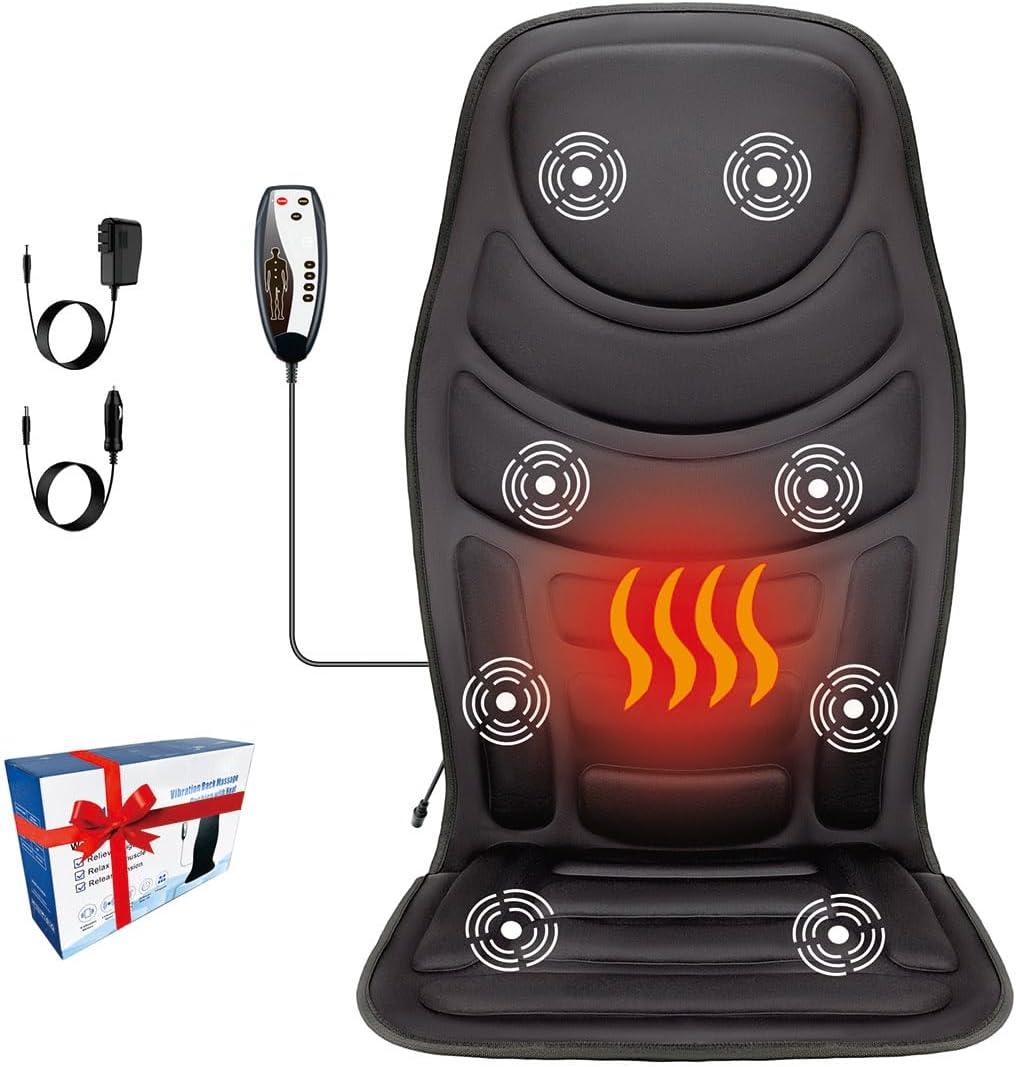Back Massager with Heat,8 Vibration Motors Massage Chair Pad for Shoulder and Back, Deep Tissue Vibration Seat Cushion for Body Pain ReliefHome Office Chair Use, Gifts for Women,Men,Black