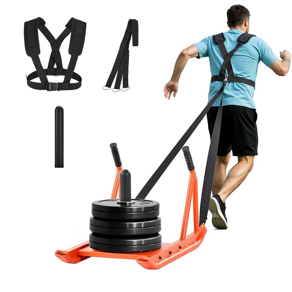 VEVOR Weight Sled, Steel Power Sled, Fitness Strength Training Pull Push Running Sled, Fitness Workout Sled Push Gym Equipment, Speed Improvement, with Handle, Compatible 1/2 in Weight Plates, Black