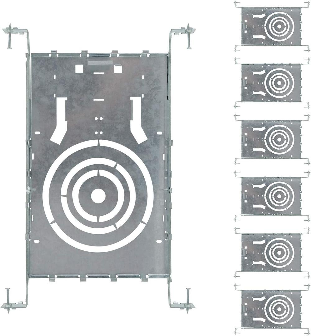 ASD 6 Pack New Construction Mounting Plate Round Hole - 3/4/6 Inch Adjustable Galvanized Steel Wafer Light Rough In Plate, Universal Light Fixture Mounting Bracket with Extendable Hanger Bars