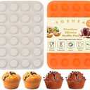 TOSHEX Silicone Muffin Pan 24 Cup Regular Silicone Cupcake Pan [2 Pack] Non-stick Baking Molds Great for Making Muffin Cakes, Bread, Tart, Brownies (Cream & Orange, 2 Pack 24 Cup Mini)
