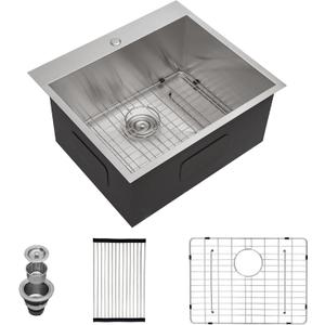 23"x20" Stainless Steel Drop In Topmount Laundry Sink - 16 Gauge, Single Bowl, 12 Inch Deep