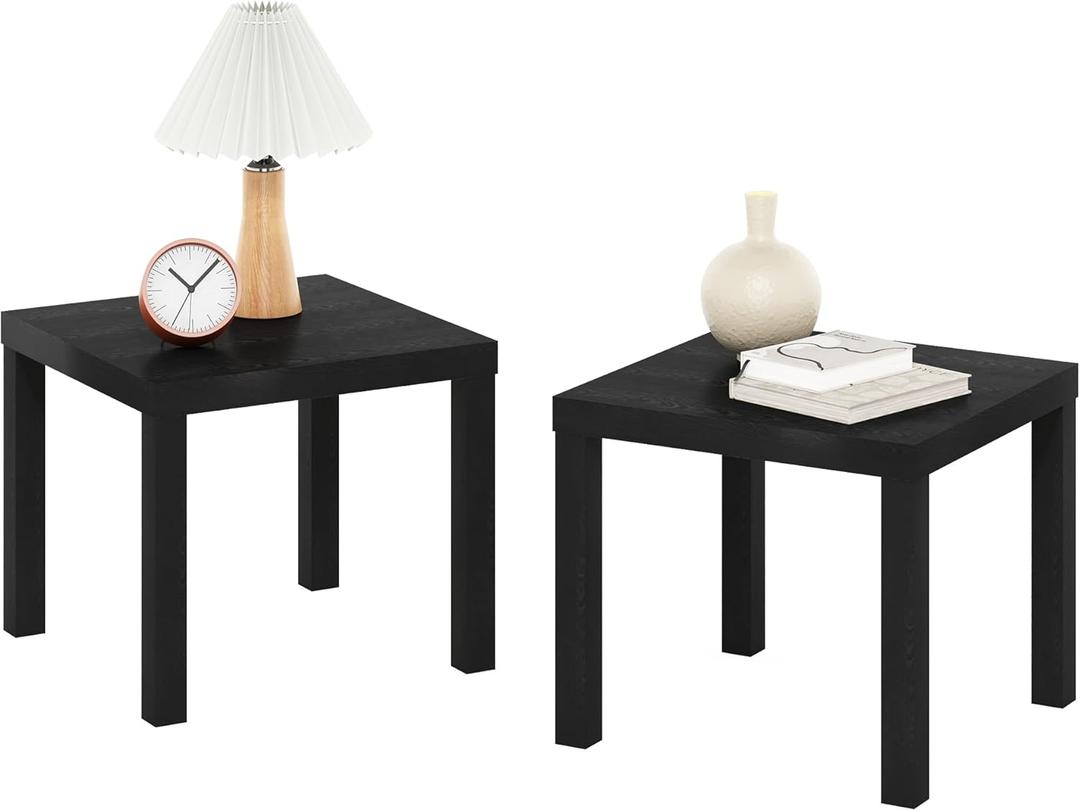 Furinno Classic Homey Square Parsons Side End Table, Set of 2, Black