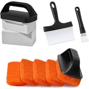 Griddle Cleaning Kit for Blackstone, Flat Top Grill Cleaning Kit with Griddle Scraper, Grill Brick, Scouring Pads & Ergonomic Handles to Remove Grease, Burnt Residue (11 PCS)