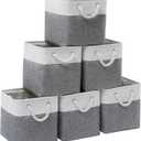 11 x 11 Inch Storage Cubes, 6 Pack Large Collapsible Fabric Storage Bin with Ropes, Foldable Storage Cubes for Home, Office,Closet, Clothes, Toys Organizer (White&Gray)