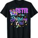 Sister Of The Birthday Girl Roller Stake Matching Family T-Shirt (Small, Black)